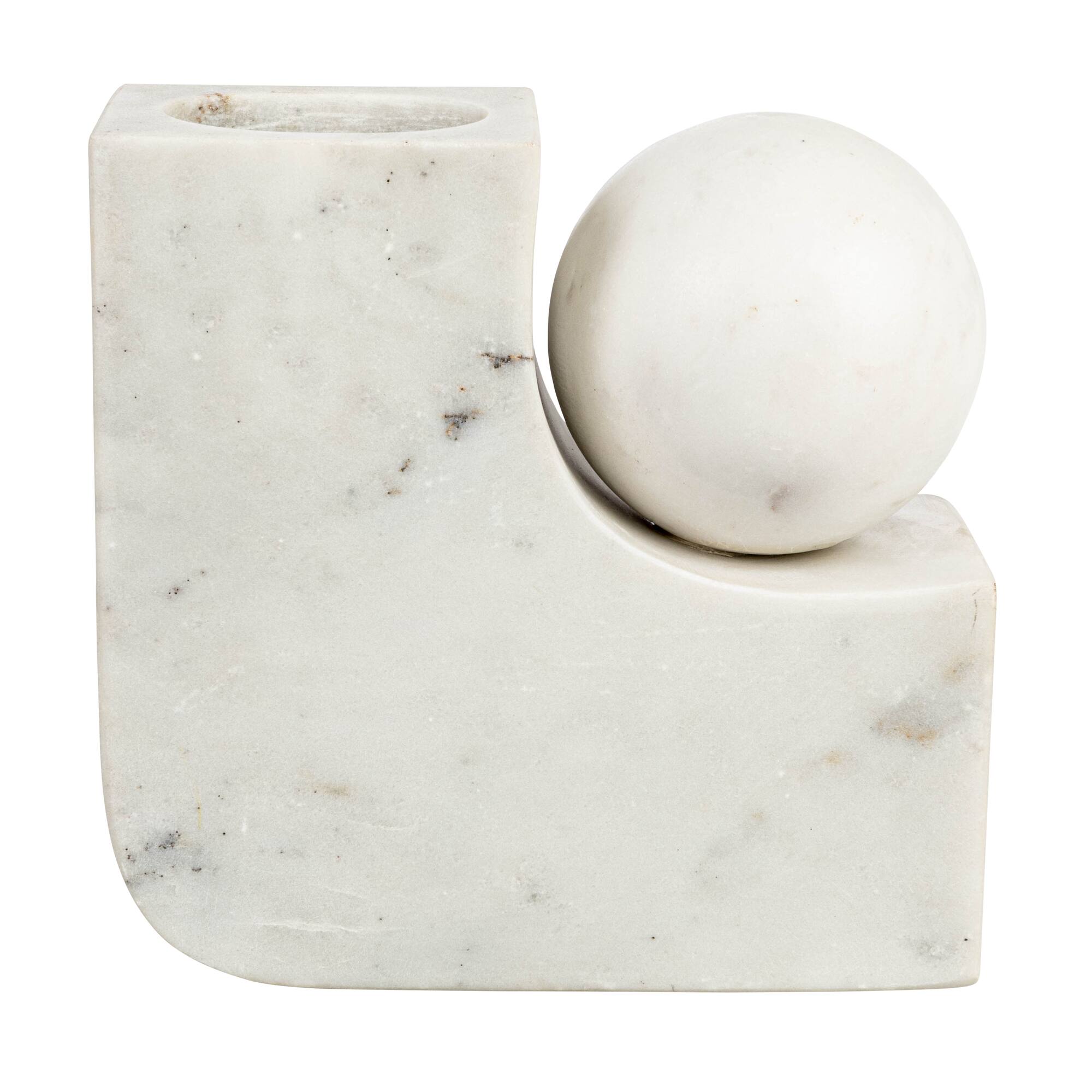 Hello Honey® 7" White Modern Marble Pillar & Taper Candle Holder Vase with Ball